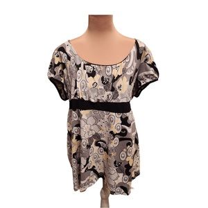 Cato Empire Waist Back Large Keyhole Tunic Yellow Black 22/24W